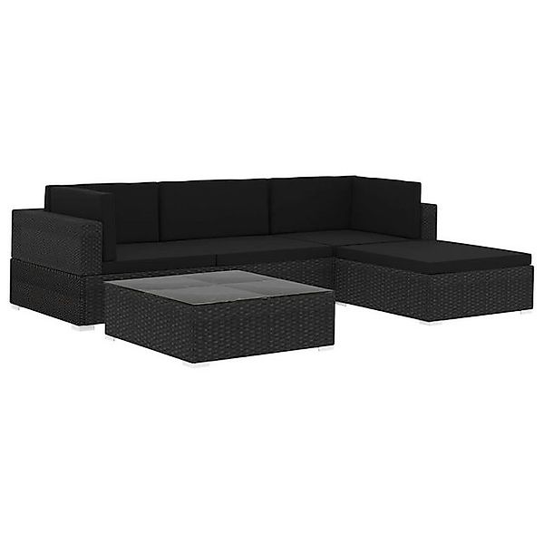 furnicato Loungesofa 5-tlg. Garten-Lounge-Set mit Kissen Poly Rattan Schwar günstig online kaufen