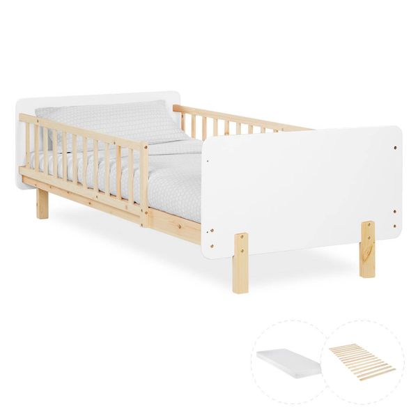 Homestyle4u Kinderbett 90x200 mit Raufallschutz Lattenrost Matratze Weiß 28 günstig online kaufen