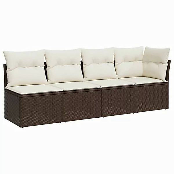 vidaXL Loungesofa Gartensofa mit Kissen 4-Sitzer Braun Poly Rattan, 1 Teile günstig online kaufen