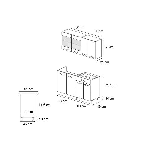 Vicco Küchenzeile R-Line, Anthrazit Hochglanz/Goldkraft Eiche, günstig online kaufen