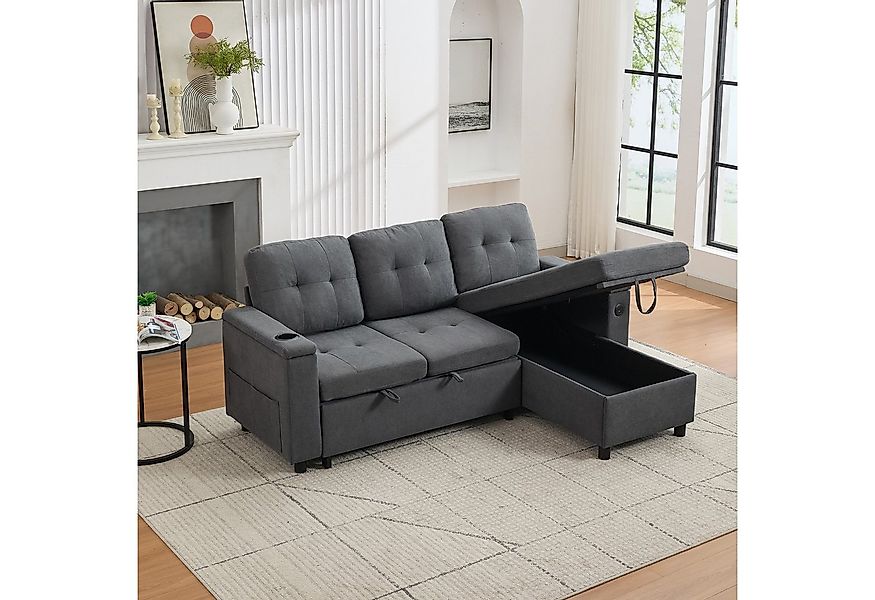Merax Schlafsofa L-förmiges Ecksofa mit LED-Ambiente & USB/Typ-C, 208×146×8 günstig online kaufen