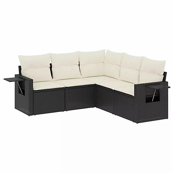 vidaXL 5-Tlg Garten-Sofagarnitur mit Kissen Schwarz Poly Rattan 3220145 günstig online kaufen
