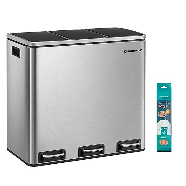 Songmics Mülleimer Pary 3 Fächer x 18 l Silber-Schwarz günstig online kaufen