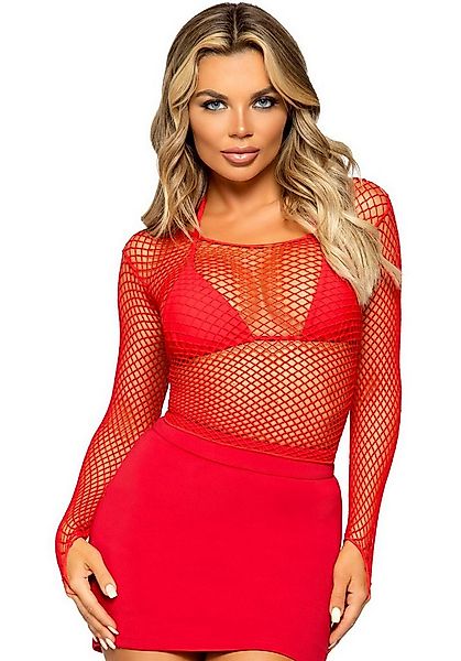 Leg Avenue Netzshirt Langärmeliges Netz-Top - rot (1-tlg) transparent günstig online kaufen