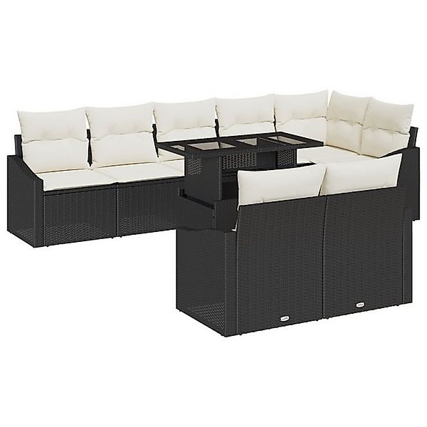 vidaXL Loungesofa 9-tlg. Garten-Sofagarnitur mit Kissen Schwarz Poly Rattan günstig online kaufen