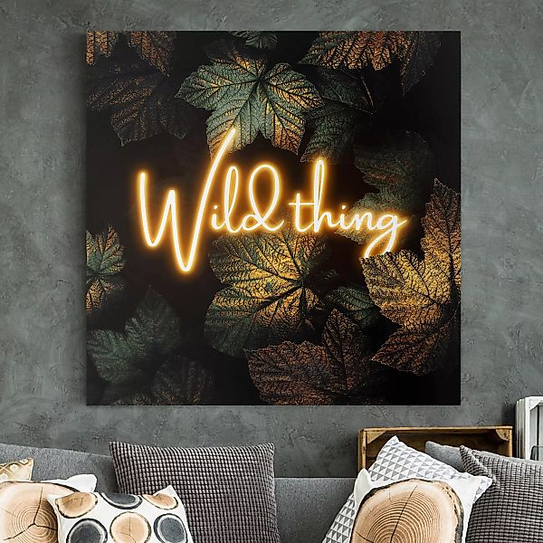 Leinwandbild Abstrakt - Quadrat Wild Thing goldene Blätter günstig online kaufen