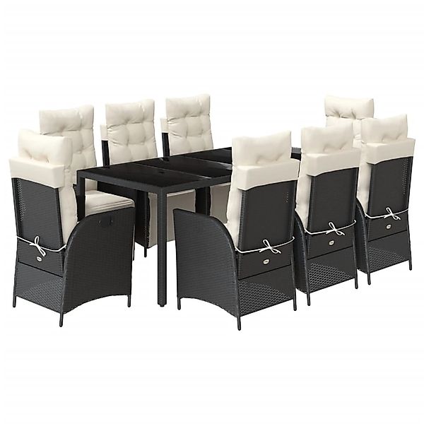 vidaXL 9-Tlg Garten-Essgruppe mit Kissen Schwarz Poly Rattan 3213319 günstig online kaufen