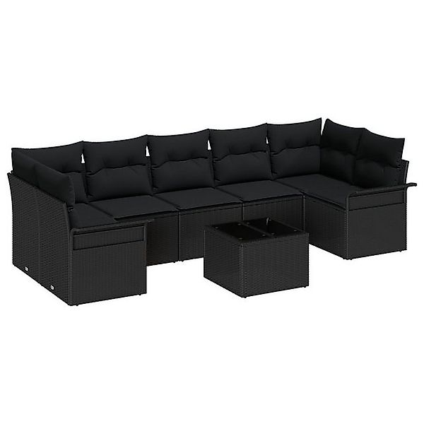 vidaXL Loungesofa 8-tlg. Garten-Sofagarnitur mit Kissen Schwarz Poly Rattan günstig online kaufen