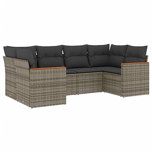 vidaXL 6-Tlg Garten-Sofagarnitur mit Kissen Grau Poly Rattan 3226263 günstig online kaufen
