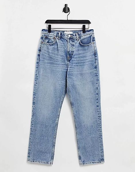 Topshop – Ausgebleichte Dad-Jeans aus recycelter Baumwolle-Blau günstig online kaufen