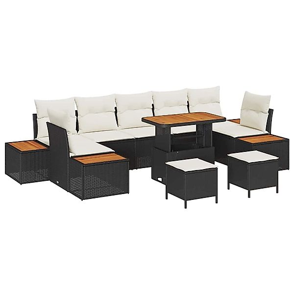 vidaXL Garten-Sofa-Set mit Kissen 10-Tlg Schwarz Poly Rattan 3362900 günstig online kaufen