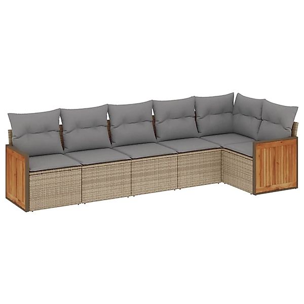 vidaXL 6-Tlg Garten-Sofagarnitur mit Kissen Beige Poly Rattan 3227669 günstig online kaufen