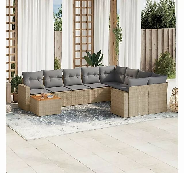 vidaXL Loungesofa 10-tlg. Garten-Sofagarnitur mit Kissen Beige Poly Rattan, günstig online kaufen