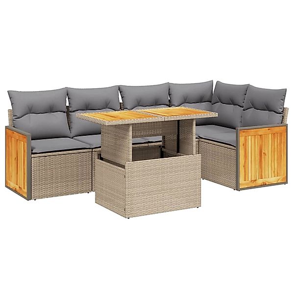 vidaXL 6-Tlg Garten-Sofagarnitur mit Kissen Beige Poly Rattan 3273950 günstig online kaufen