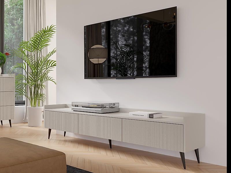 Compleo TV-Schrank dreitürig, Japandi design, Lamellenoptik günstig online kaufen