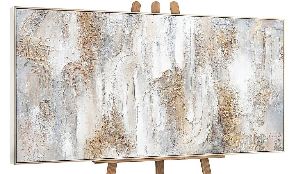 YS-Art Gemälde Philosophie, Abstrakte Bilder, Weiß Beige Gold Abstraktes Le günstig online kaufen