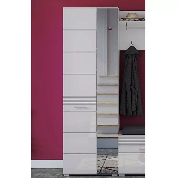 Weißer Garderobenschrank mit hoher Spiegeltür 62x190x37 cm günstig online kaufen