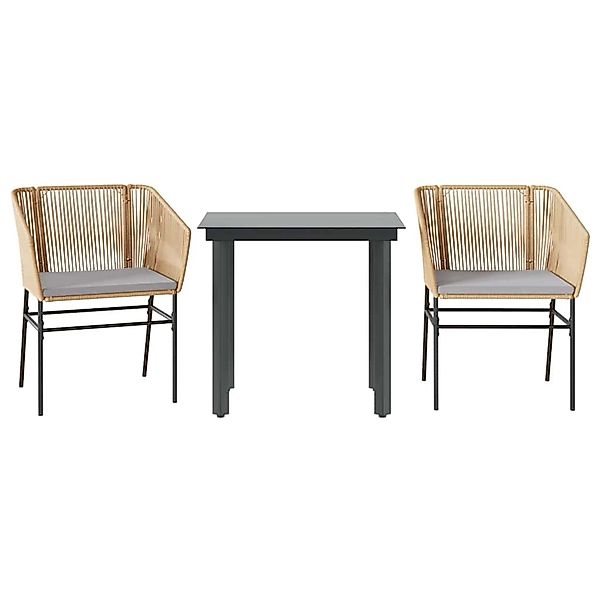 vidaXL 3-Tlg Garten-Essgruppe mit Kissen Braun Poly Rattan Glas 3334618 günstig online kaufen