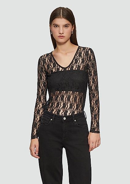 QS Langarmshirt T-Shirt Transparentes Spitzenshirt mit V-Ausschnitt günstig online kaufen