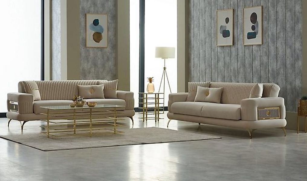 JVmoebel Sofa Luxus Sofagarnitur Dreisitzer Sofa Stoffsofa Polstersofa Beig günstig online kaufen