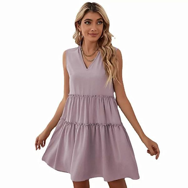 RUZU UG Dirndl Modisches Kleid, lockeres ärmelloses Kleid mit V-Ausschnitt günstig online kaufen