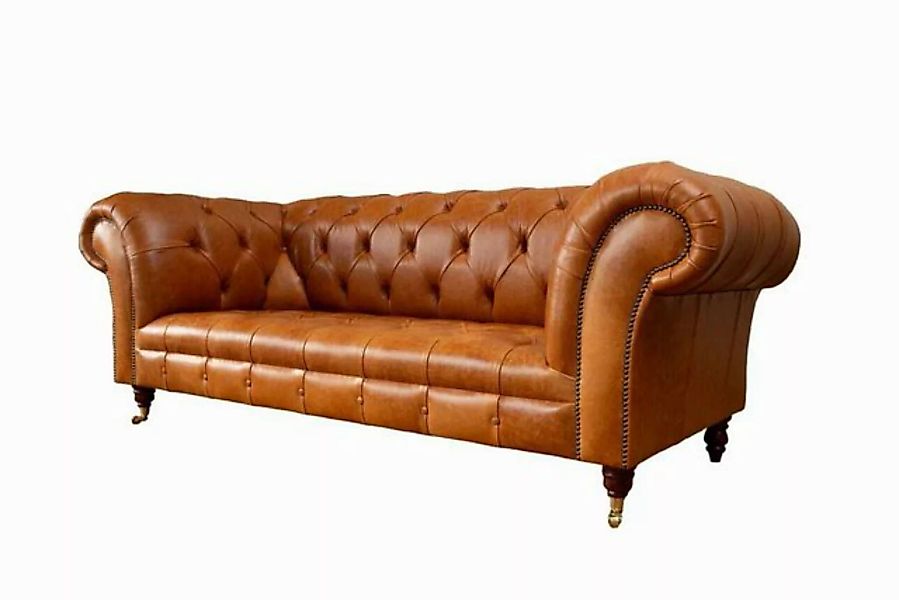 JVmoebel Chesterfield-Sofa Chesterfield handgefertigtes braunes Anilinleder günstig online kaufen