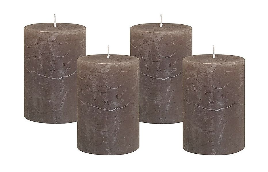 4 Rustic Stumpenkerzen Premium Kerze Dark Taupe 7x8cm - 40 Std Brenndauer günstig online kaufen