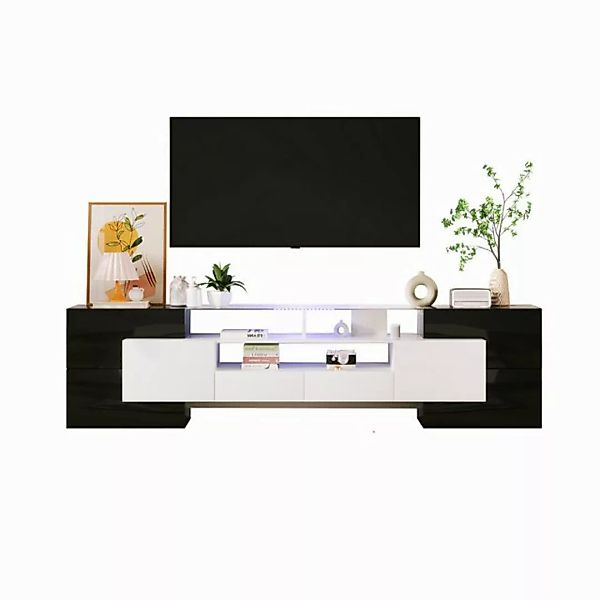 OKWISH TV-Schrank Lowboard TV Schrank (Weiß+Schwarz, 200 cm, 1-St) LED-Bele günstig online kaufen