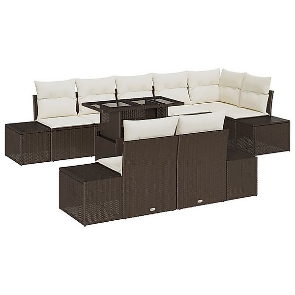 vidaXL Loungesofa 9-teiliges Gartensofa-Set mit Kissen Braun Poly Rattan, 9 günstig online kaufen