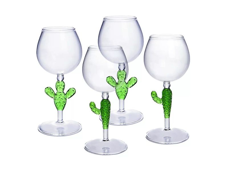 Weingläser 4er-Set - Kaktusfüße - Transparent & Grün - D 8,5 x H 19,5 cm - günstig online kaufen