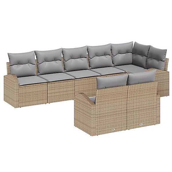 vidaXL Loungesofa 8-teiliges Garten Sofa Set mit Kissen Beige Poly Rattan, günstig online kaufen