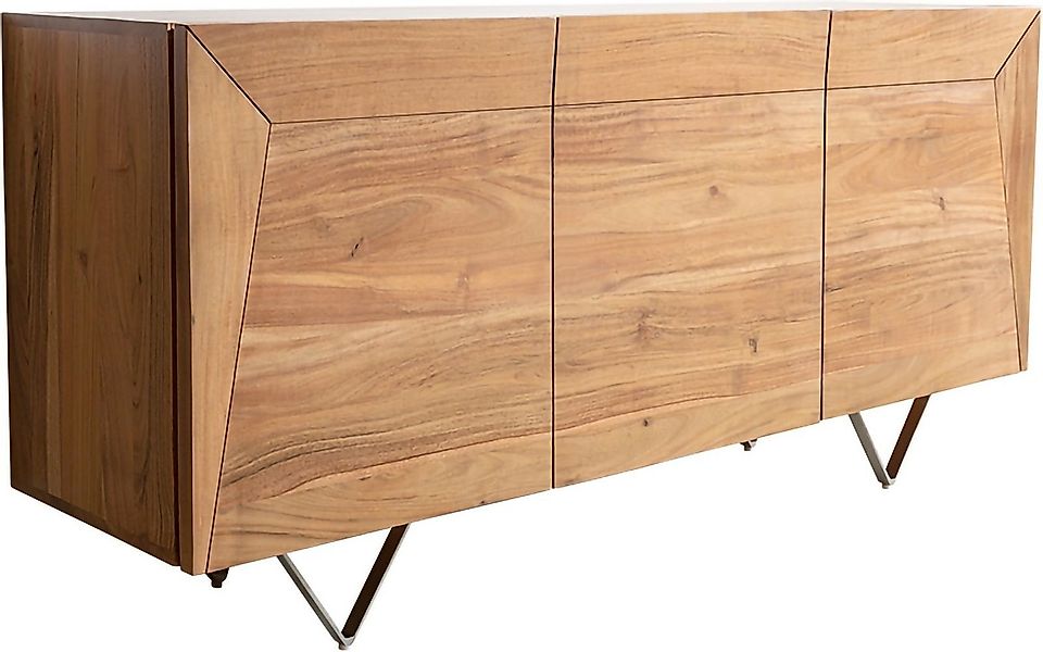 DELIFE Sideboard Kayu, Akazie Natur 145x40x70 cm 3 Türen V-Fuß Sideboard günstig online kaufen