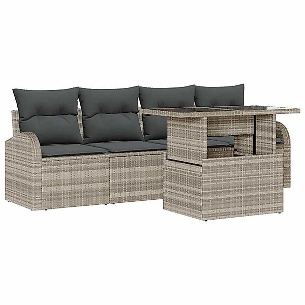 vidaXL Garten-Sofa-Set mit Kissen 5-Tlg Hellgrau Poly Rattan 3348548 günstig online kaufen