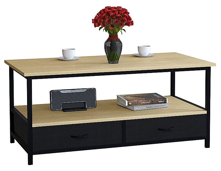 VCM Couchtisch Metall Holz Schublade Sofatisch günstig online kaufen