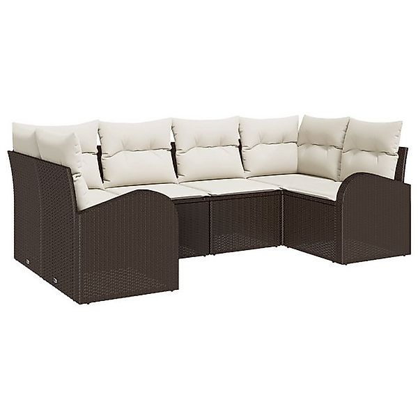 vidaXL Loungesofa 6-teiliges Garten Sofa Set mit Kissen Braun Poly Rattan, günstig online kaufen