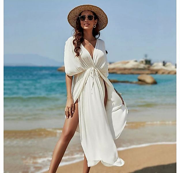 RUZU UG Strandkleid Damen Strandkleid V-Ausschnitt Badeanzug Bikini Cover U günstig online kaufen