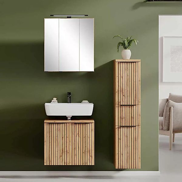 Design Badezimmermöbel in Wildeichefarben Schwarz (dreiteilig) günstig online kaufen