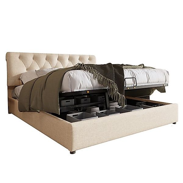 Ulife Polsterbett Hydraulisches Doppelbett Kiefernholzbett mit Lattenrost u günstig online kaufen