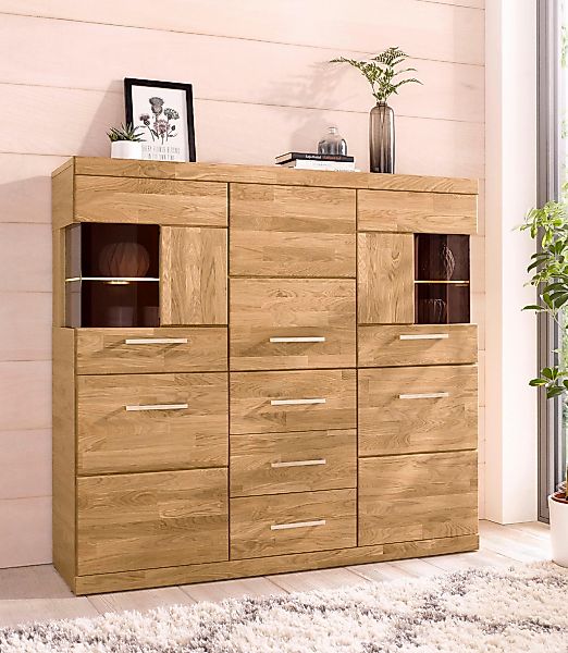 Home affaire Highboard "Ribe,125cm breit,115cm hoch, Fronten Massivholz,5Tü günstig online kaufen