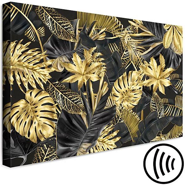 Bild auf Leinwand Gold-schwarze, tropische Blätter - Landschaft mit einem P günstig online kaufen