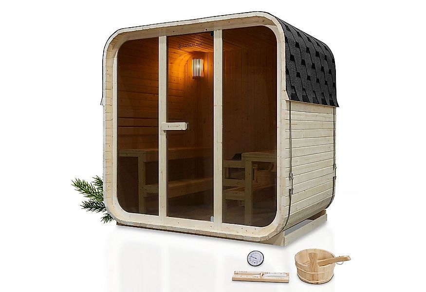 Artsauna Fasssauna Fjora, 38 mm, Fichte, 9 kW Ofen bis 100 °C, Glasfront, b günstig online kaufen
