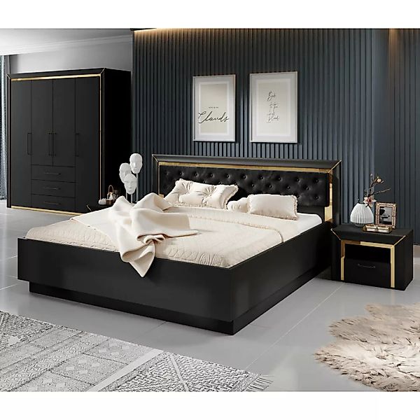 Schlafzimmer Set 4-teilig ASERI-83 mit Bett 160x200 in schwarz matt günstig online kaufen