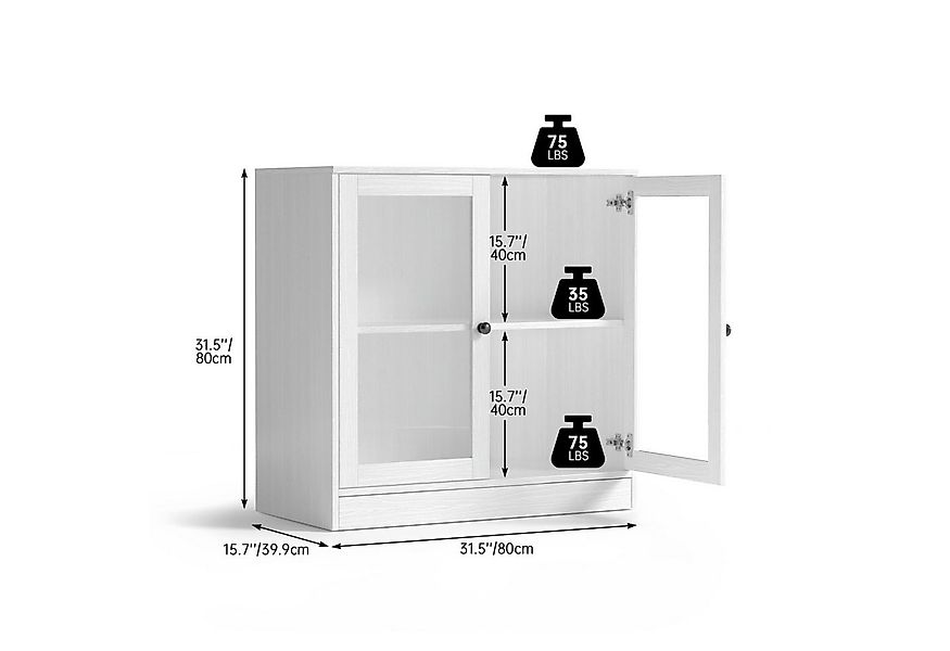 VOWNER Sideboard mit 2 Glastüren – Buffetschrank, Küchenschrank mit Arbeits günstig online kaufen