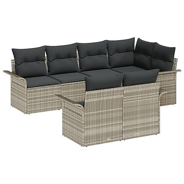 vidaXL Loungesofa 7-teiliges Garten Sofa Set mit Kissen Hellgrau Poly Ratta günstig online kaufen
