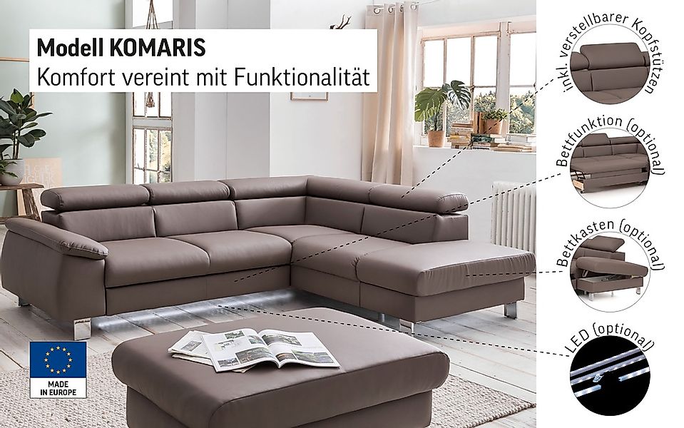 COTTA Ecksofa »Komaris L-Form, B: 249 cm« mit Kopfteilverstellung, optional günstig online kaufen