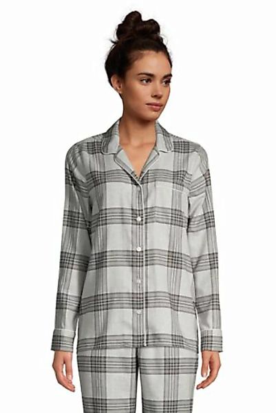 Gemustertes Flanell-Pyjamahemd, Damen, Größe: 48-50 Normal, Grau, Baumwolle günstig online kaufen