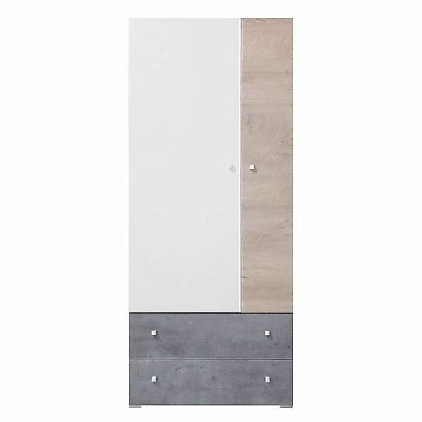 Lomadox Kleiderschrank SEATTLE-133 80cm breit, in Beton/weiß/Eiche günstig online kaufen