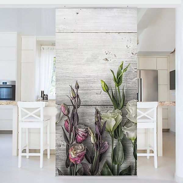 Raumteiler Blumen Tulpen-Rose Shabby Holzoptik günstig online kaufen