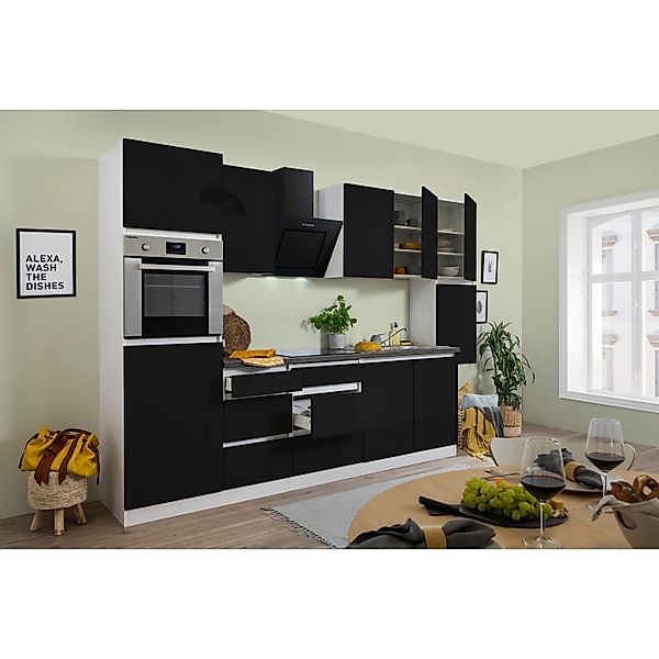 Respekta Küchenzeile GLRP320HWS Grifflos 320 cm Schwarz Hochglanz-Weiß günstig online kaufen