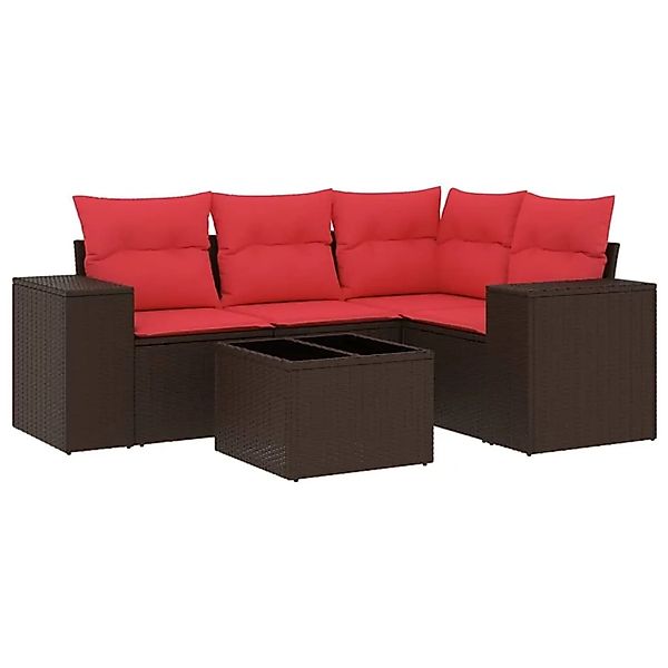 vidaXL 5-Tlg Gartensofa-Set mit Kissen Braun Polyrattan 3222523 günstig online kaufen